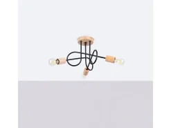 Lámpara de araña Sparkon minimalista de acero/madera - 3 fuentes luminosas 3000K - L.14 x A.26 cm - negro/madera natural