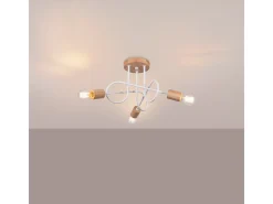 Lámpara de araña Sparkon minimalista de acero/madera - 3 fuentes luminosas 4000K - L.14 x A.26 cm - blanco/madera natural