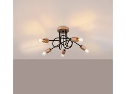 Lámpara de araña Sparkon minimalista de acero/madera - 5 fuentes luminosas 4000K - L.15 x A.26 cm - negro/madera natural