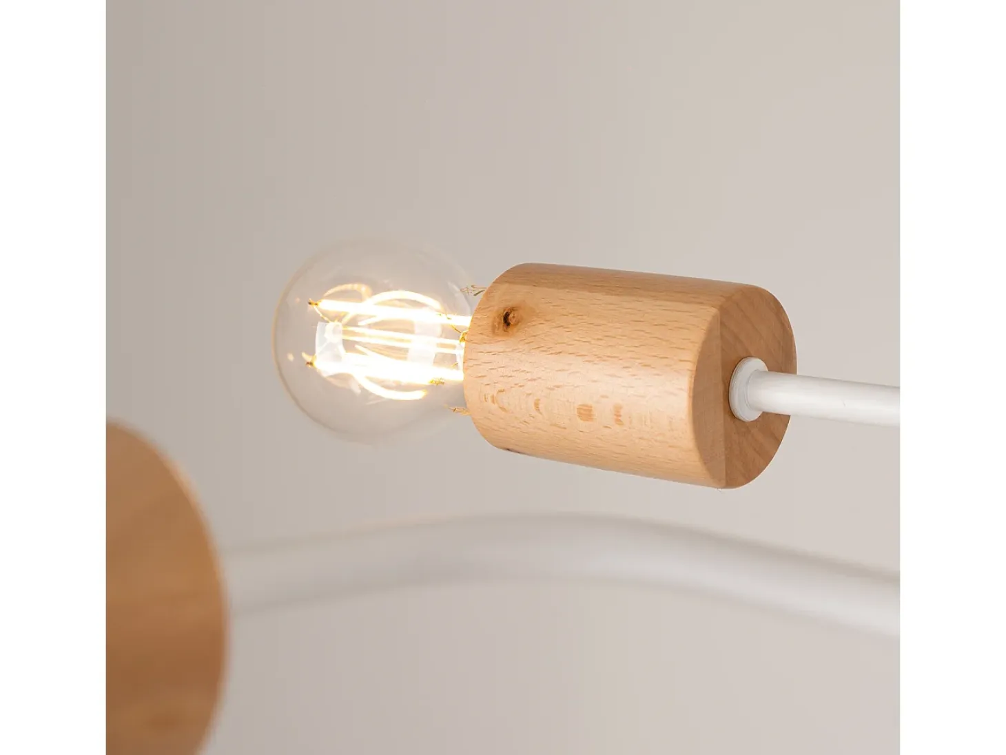 Lámpara De Araña Timbo Desván De Acero/Madera - 8 Fuentes Luminosas - L.100 X A.16,5 Cm - Blanco/Madera Natural