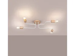 Lámpara De Araña Timbo Desván De Acero/Madera - 4 Fuentes Luminosas - L.75 X A.16,5 Cm - Blanco/Madera Natural