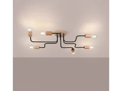 Lámpara de araña Zimbo desván de acero/madera - 6 fuentes luminosas 4000K - L.85 x A.16,5 cm - negro/madera natural