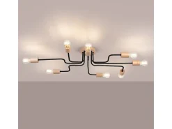Lámpara de araña Zimbo desván de acero/madera - 8 fuentes luminosas 4000K - L.100 x A.16,5 cm - negro/madera natural