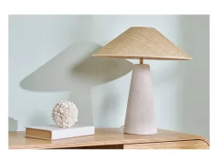 Lámpara de mesa blanca de cerámica con pantalla de mimbre H47 cm JUNI
