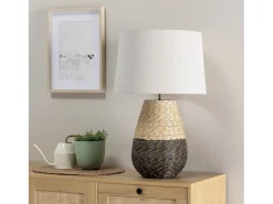 Lámpara de mesa Botan de ratán natural, diámetro 40,5 cm