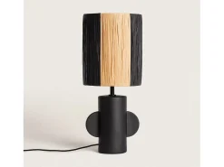Lámpara de Mesa Cerámica y Rafia Tyler Negro