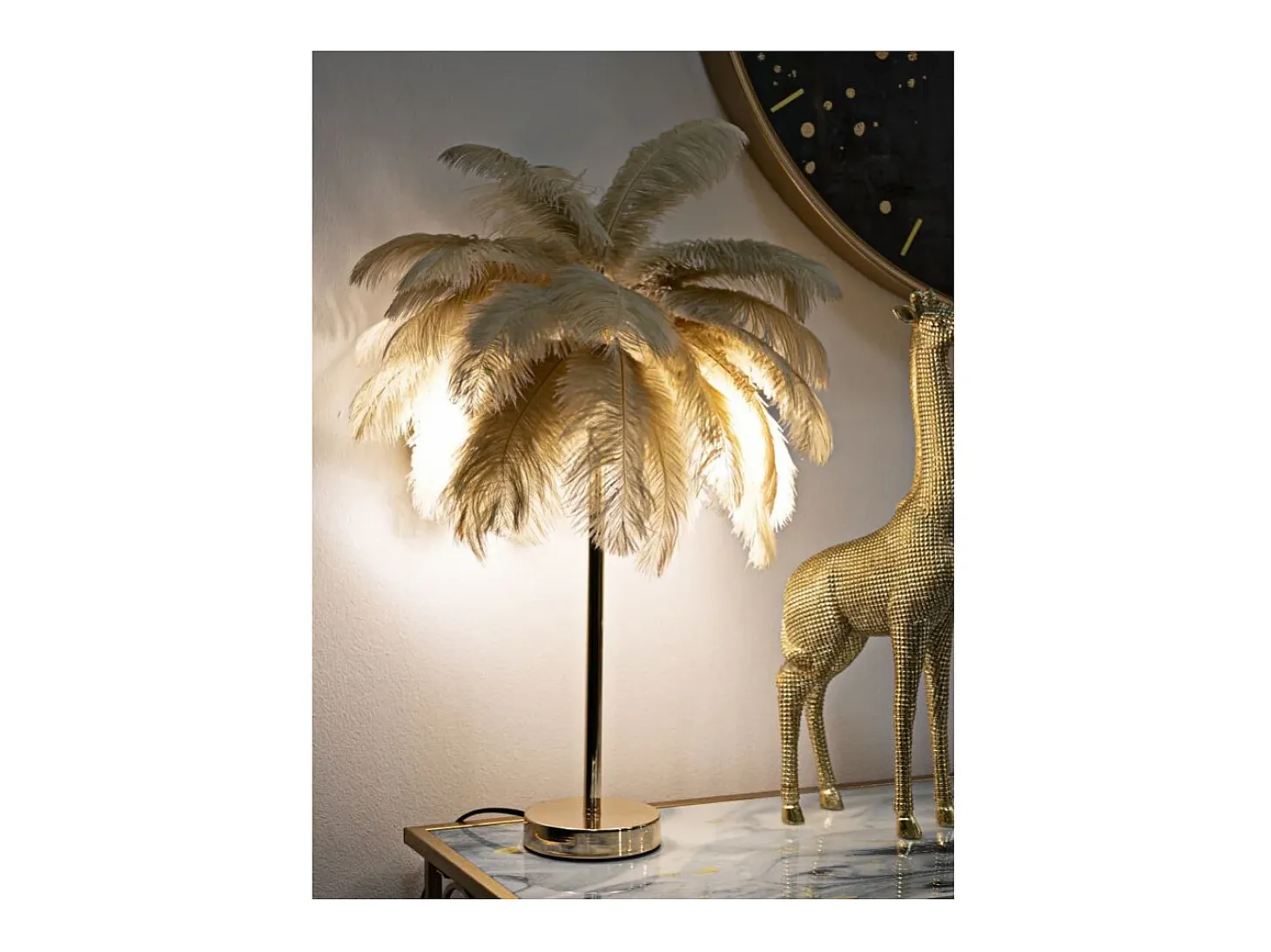 Lámpara de mesa con pantalla de plumas y 2 luces Palm S - Marrón