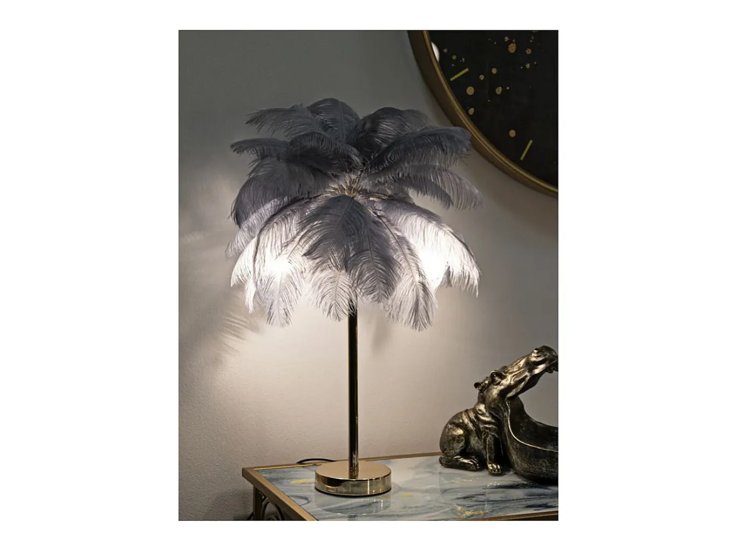 Lámpara de mesa con pantalla de plumas y 2 luces Palm S - Gris