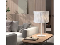 Lámpara de mesa CORA estilo clásico - Alt. 54 cm - E27 40W - pantalla cinta plisada ø38,5 cm - cable 2 mts - on&off - acero y blanco - IP20