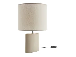 Lámpara de mesa de cerámica color topo mate con pantalla de lino natural TIGA