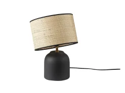 Lámpara de mesa de cerámica negra con pantalla de rafia 35 cm ROCHA