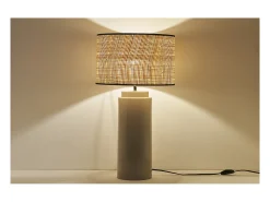Lámpara de mesa de cerámica esmaltada color topo con pantalla de rafia MAJES