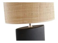 Lámpara de mesa de cerámica negra mate con pantalla de rafia TIGA