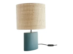 Lámpara de mesa de cerámica azul petróleo mate con pantalla de rafia natural 40 cm TIGA