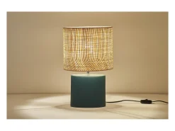 Lámpara de mesa de cerámica azul petróleo mate con pantalla de rafia natural 40 cm TIGA