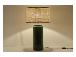 Lámpara de mesa de cerámica esmaltada verde con pantalla de rafia natural 64 cm MAJES