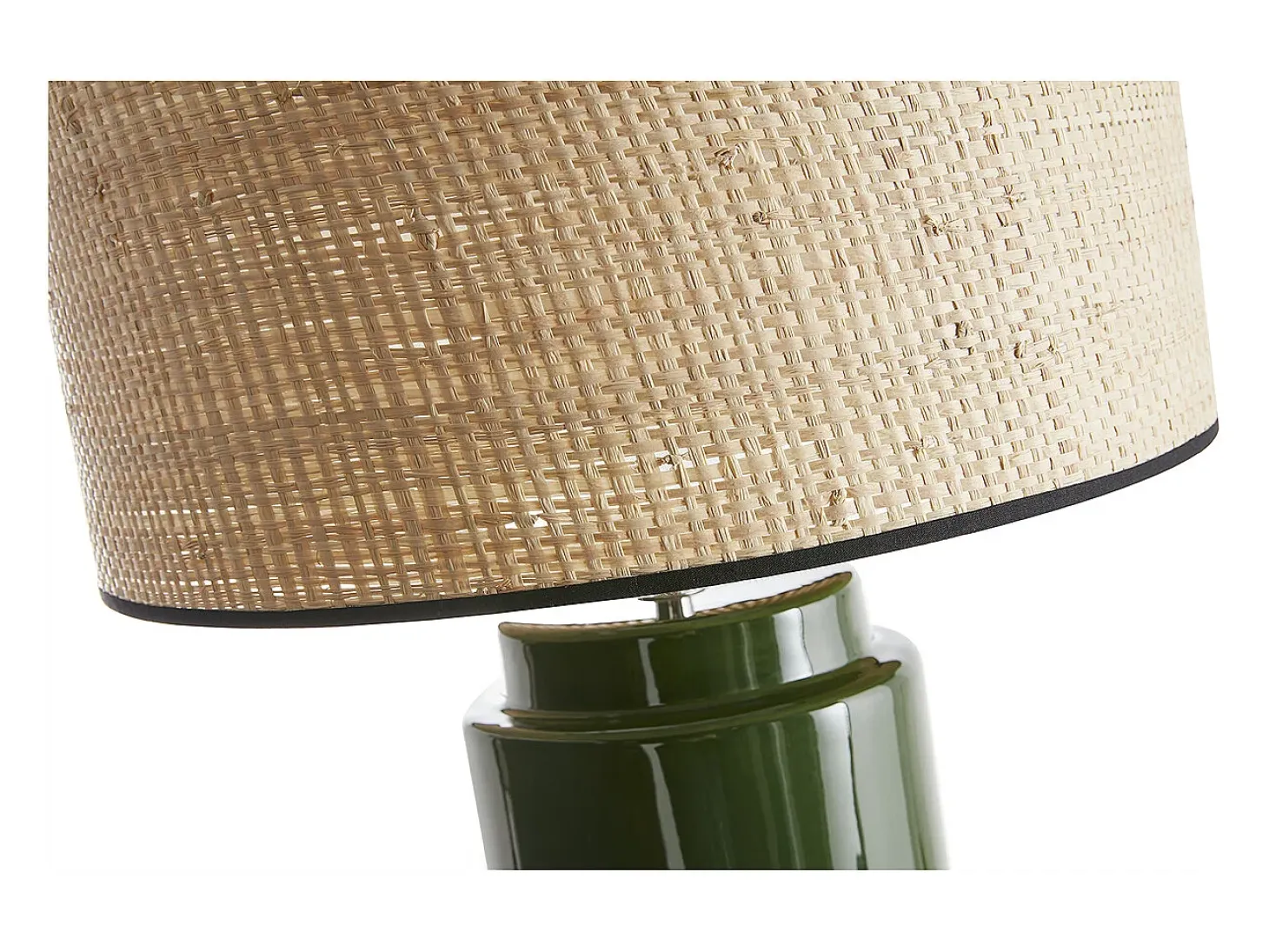 Lámpara de mesa de cerámica esmaltada verde con pantalla de rafia natural 64 cm MAJES