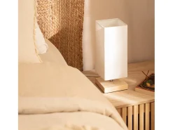 Lámpara de Mesa de Madera y Tela Haarle Blanco