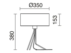 Lámpara de mesa DIAGONAL estilo moderno- Alt. 38 cm - pantalla sintética ø35 cm - on&off - cable 1,5 mts E27 13W - acero y blanco - IP20 - interior