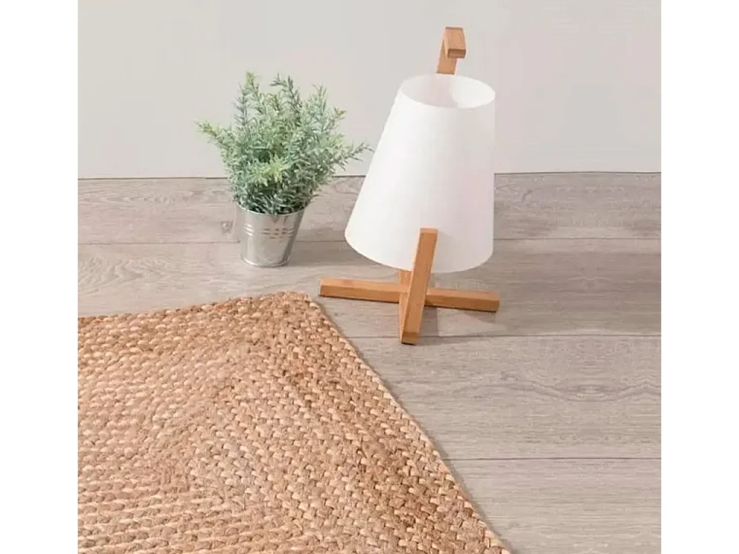 Lámpara de mesa Gong Atmosphera blanco/madera 32x21,5x21,5 cm