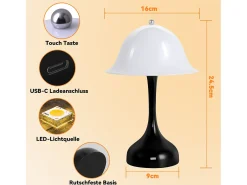 Lámpara de mesa inalámbrica Nettlife: lámpara de noche LED negra con control táctil, regulable, recargable por USB, diseño moderno para sala de estar y dormitorio.