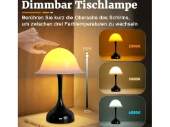 Lámpara de mesa inalámbrica Nettlife: lámpara de noche LED negra con control táctil, regulable, recargable por USB, diseño moderno para sala de estar y dormitorio.