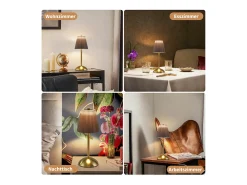 Lámpara de mesa inalámbrica Nettlife (juego de 2) - Lámpara de noche LED táctil regulable, recargable por USB, pantalla de tela, diseño moderno para dormitorio