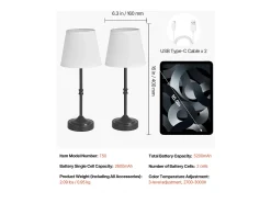 Lámpara de Mesa Inalámbrica SucceBuy, 2 Piezas, Batería Recargable Integrada de 5200 mAh, 3 Niveles de Luminosidad, Pantalla de Tela, para Dormitorio, Dorada