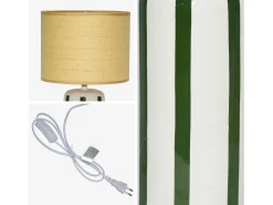 Lámpara de mesa interior cerámica pantalla efecto ratán verde