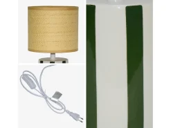 Lámpara de mesa interior cerámica pantalla de efecto de mimbre verde