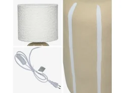 Lámpara de mesa interior de cerámica, pantalla borreguito gris beige