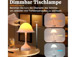 Lámpara de mesa LED blanca inalámbrica Nettlife: lámpara táctil con 3 colores regulables, recargable por USB, moderna para sala de estar y dormitorio.