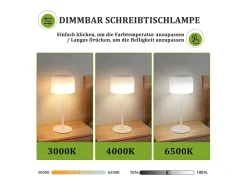 Lámpara de mesa LED inalámbrica NETTLIFE, funciona con pilas, regulable de 3000 K a 6500 K, recargable por USB-C, altura ajustable, resistente al agua.