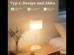 Lámpara de mesa LED inalámbrica NETTLIFE, funciona con pilas, regulable de 3000 K a 6500 K, recargable por USB-C, altura ajustable, resistente al agua.