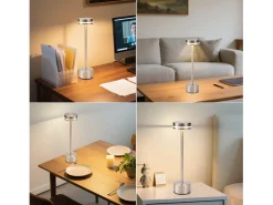 Lámpara de mesa LED inalámbrica Nettlife, funciona con pilas, regulable, recargable por USB-C, táctil dorada, para escritorio (plateada, paquete de 2)