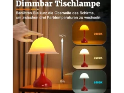 Lámpara de mesa LED inalámbrica Nettlife: lámpara táctil de noche, forma de sombrero rojo, recargable por USB, luz de noche para sala de estar o dormitorio.