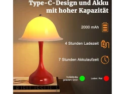 Lámpara de mesa LED inalámbrica Nettlife: lámpara táctil de noche, forma de sombrero rojo, recargable por USB, luz de noche para sala de estar o dormitorio.