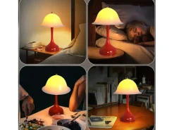 Lámpara de mesa LED inalámbrica Nettlife: lámpara táctil de noche, forma de sombrero rojo, recargable por USB, luz de noche para sala de estar o dormitorio.