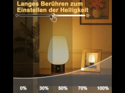 Lámpara de mesa LED inalámbrica recargable NETTLIFE: lámpara táctil USB, cristal blanco, regulable 3000K–6500K, IP44, para dormitorio y cocina