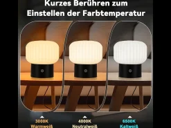 Lámpara de mesa LED inalámbrica NETTLIFE: lámpara táctil recargable por USB, blanca, regulable, resistente al agua IP44, redonda de cristal.