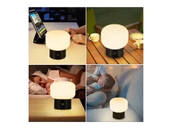 Lámpara de mesa LED inalámbrica NETTLIFE: lámpara táctil recargable por USB, blanca, regulable, resistente al agua IP44, redonda de cristal.