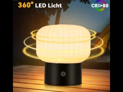Lámpara de mesa LED inalámbrica NETTLIFE: lámpara táctil recargable por USB, blanca, regulable, resistente al agua IP44, redonda de cristal.