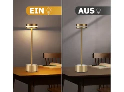 Lámpara de mesa LED inalámbrica NETTLIFE Meoaow, recargable por USB-C, regulable, control táctil, dorada, ideal para dormitorio y comedor.
