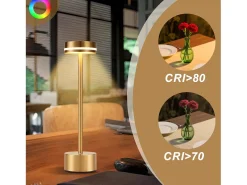 Lámpara de mesa LED inalámbrica NETTLIFE Meoaow, recargable por USB-C, regulable, control táctil, dorada, ideal para dormitorio y comedor.