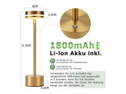 Lámpara de mesa LED inalámbrica NETTLIFE Meoaow, recargable por USB-C, regulable, control táctil, dorada, ideal para dormitorio y comedor.