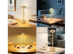 Lámpara de mesa LED inalámbrica NETTLIFE Meoaow, recargable por USB-C, regulable, control táctil, dorada, ideal para dormitorio y comedor.