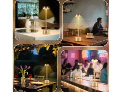 Lámpara de mesa LED inalámbrica NETTLIFE Meoaow, recargable por USB-C, regulable, control táctil, dorada, ideal para dormitorio y comedor.