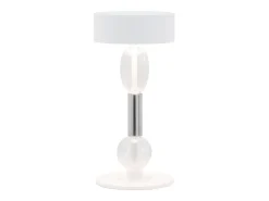 Lámpara de mesa LED inteligente recargable Zafferano Royal Family Wi-Fi, regulador táctil, 36 h de duración de batería, aluminio blanco y vidrio