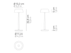 Lámpara de mesa LED inteligente Zafferano Sister Light Wi-Fi blanco perla recargable regulable 2200/2700/3000/4000K 3,2 W 33 cm