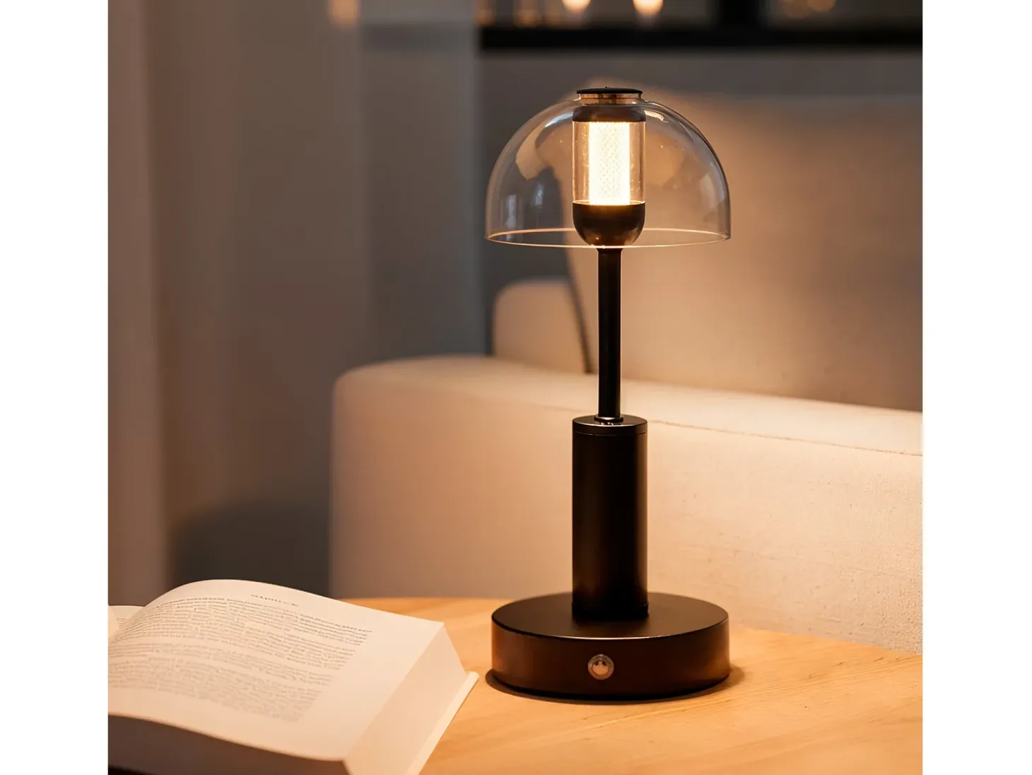 Lámpara de Mesa LED Metal Portátil con Batería USB Recargable Luliu Ludza Negro